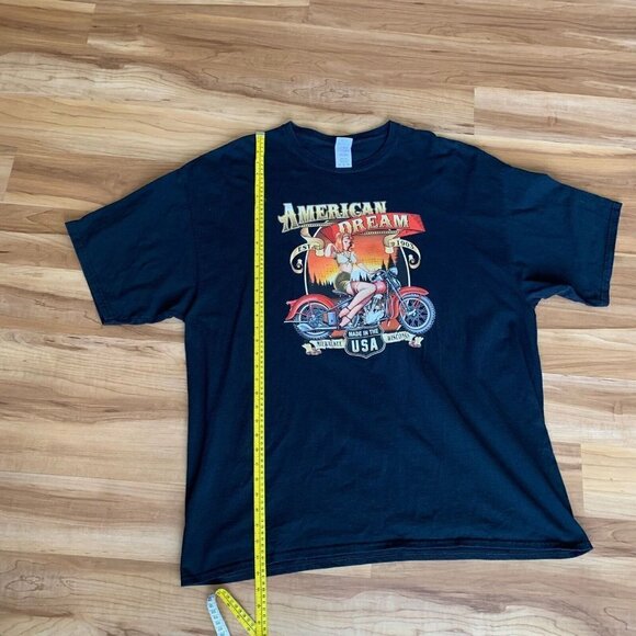 Motorcycle Mens T-Shirt 3XL Long American Dream Milwaukee Pin Up USA Gildan - Picture 4 of 7